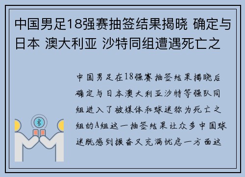 中国男足18强赛抽签结果揭晓 确定与日本 澳大利亚 沙特同组遭遇死亡之组