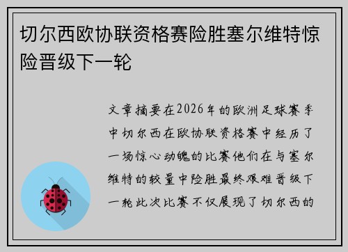 切尔西欧协联资格赛险胜塞尔维特惊险晋级下一轮